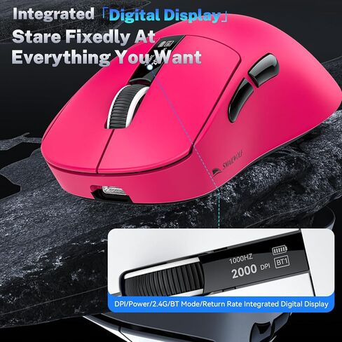 الماوس اللاسلكي للألعاب مع رصيف شحن RGB ، 57 جرام الفئران المريحة خفيفة الوزن ، مستشعر بصري 12 كيلو دبليو ، استطلاع 1 كيلو هرتز ، 5 أزرار قابلة للبرمجة ، وضع ثلاثي الأوسط BT5.1/2.4G/USB-C للكمبيوتر الشخصي و MAC (الأحمر) in Kuwait