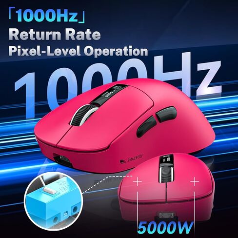 الماوس اللاسلكي للألعاب مع رصيف شحن RGB ، 57 جرام الفئران المريحة خفيفة الوزن ، مستشعر بصري 12 كيلو دبليو ، استطلاع 1 كيلو هرتز ، 5 أزرار قابلة للبرمجة ، وضع ثلاثي الأوسط BT5.1/2.4G/USB-C للكمبيوتر الشخصي و MAC (الأحمر) in Kuwait