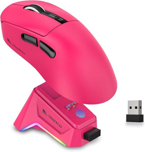 الماوس اللاسلكي للألعاب مع رصيف شحن RGB ، 57 جرام الفئران المريحة خفيفة الوزن ، مستشعر بصري 12 كيلو دبليو ، استطلاع 1 كيلو هرتز ، 5 أزرار قابلة للبرمجة ، وضع ثلاثي الأوسط BT5.1/2.4G/USB-C للكمبيوتر الشخصي و MAC (الأحمر) in Kuwait