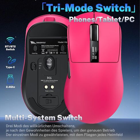 الماوس اللاسلكي للألعاب مع رصيف شحن RGB ، 57 جرام الفئران المريحة خفيفة الوزن ، مستشعر بصري 12 كيلو دبليو ، استطلاع 1 كيلو هرتز ، 5 أزرار قابلة للبرمجة ، وضع ثلاثي الأوسط BT5.1/2.4G/USB-C للكمبيوتر الشخصي و MAC (الأحمر) in Kuwait