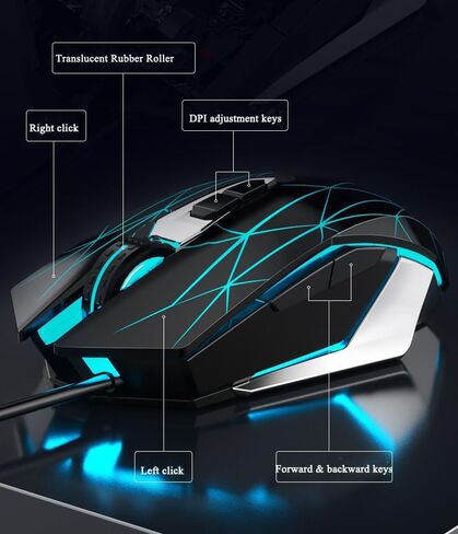 Mechnical E-Sports Gaming Gaming Mouse- USB 7 أزرار قابلة للبرمجة مع 2400 ضوء توصيل DPI-Wired Connection (أسود) in Saudi Arabia