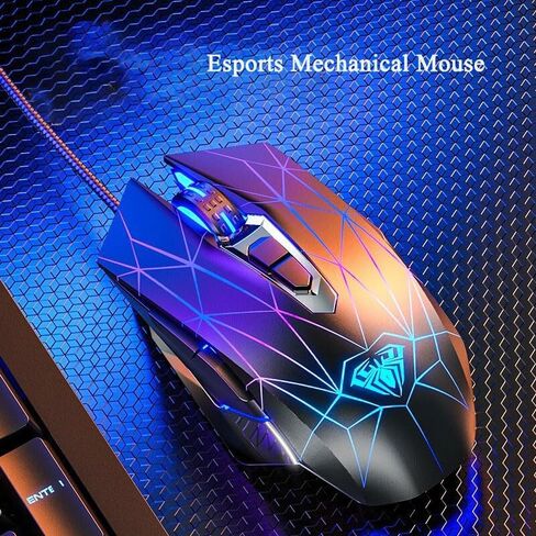 Mechnical E-Sports Gaming Gaming Mouse- USB 7 أزرار قابلة للبرمجة مع 2400 ضوء توصيل DPI-Wired Connection (أسود) in Saudi Arabia