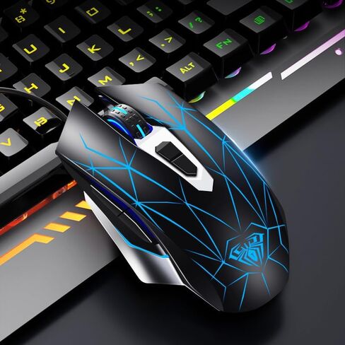 Mechnical E-Sports Gaming Gaming Mouse- USB 7 أزرار قابلة للبرمجة مع 2400 ضوء توصيل DPI-Wired Connection (أسود) in Saudi Arabia