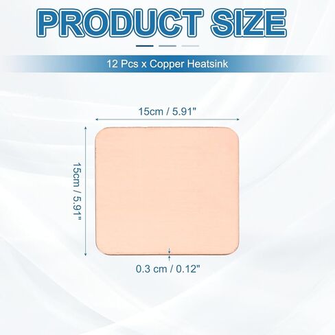 PATIKIL Copper Heatsink Pad Shims, 12 Pcs 15x15x0.5mm Copper Pad Shim IC Chipset GPU CPU Thermal Heatsink for Cooling Laptop Desktop Computer in Saudi Arabia