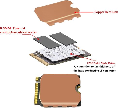 Copper Heathink ، M.2 SSD 2230 Kit ، تبديد حرارة سطح السفينة البخاري ، محلول تبريد تصميم الحافة ، متوافق مع SabrentRocket 2230 و ROG Ally in Kuwait