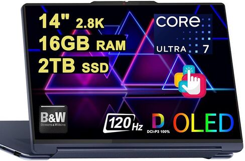Lenovo Yoga 9 2-in-1 Laptop 14" 2.8K OLED 120Hz Touch (100% DCI-P3) Intel 16-core Ultra 7 155H (Up to 11 Tops) 16GB RAM 1TB SSD B&W w/Pen for Creator Business Professional Win11 ICP Hub w/Copilot AI in Saudi Arabia