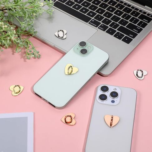 8 Pcs Cell Phone Finger Ring Heart Charm Hook Finger Rings, Phone Charm Hook, Adhesive Metal Phones Finger Grip Hook, 4 Colors in Saudi Arabia