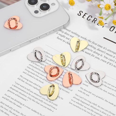 8 Pcs Cell Phone Finger Ring Heart Charm Hook Finger Rings, Phone Charm Hook, Adhesive Metal Phones Finger Grip Hook, 4 Colors in Saudi Arabia