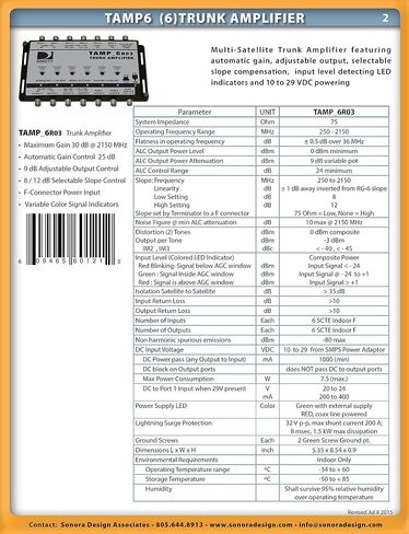 Skyvov TAMP6T12 Directv D2 Advantage, 6 Coax Amp Adj. Output, 12 Volt Psu, Black, Solid State, RCA, Satellite Amplifier, Trunk Amp in Saudi Arabia