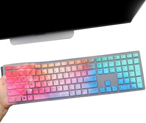 i-Tensodo Keyboard Cover Skin Protector Fit Dell Inspiron 24 5415 5430,Dell Inspiron 27 7730, OptiPlex All-in-One 7420 7440 Desktop PC Silicone Keyboard Cover-Colorful in Saudi Arabia