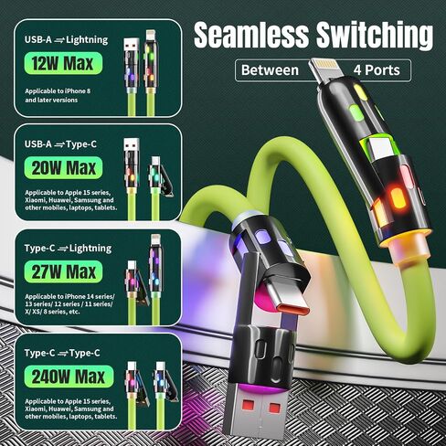 كابل لايتنينج، كابل شحن متعدد من النايلون المضفر 3 في 1 كابل USB متعدد عالمي سلك شحن سريع مع نوع C، ومنفذ USB صغير ومنفذ IP، متوافق مع معظم أجهزة iPhone وiPad (عبوتان) in Saudi Arabia