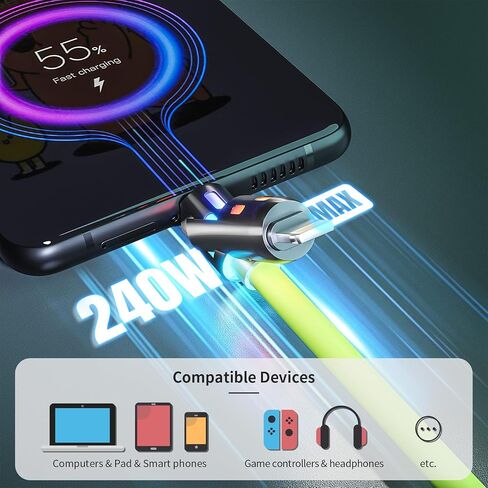 كابل لايتنينج، كابل شحن متعدد من النايلون المضفر 3 في 1 كابل USB متعدد عالمي سلك شحن سريع مع نوع C، ومنفذ USB صغير ومنفذ IP، متوافق مع معظم أجهزة iPhone وiPad (عبوتان) in Saudi Arabia