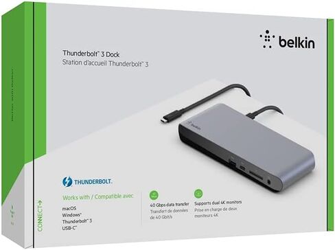 Belkin Thunderbolt 3 Dock Pro مع Cable Thunderbolt 3 2.6 قدم (Thunderbolt Dock لنظام التشغيل MacOs و Windows) مزدوج 4K @60Hz ، و 40 جيجابت في الثانية في الثانية ، و 85 واط شحن المنبع in Kuwait