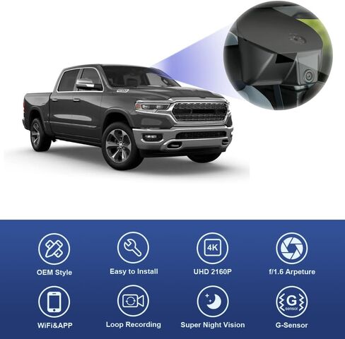 Fitcamx 4K Dash Cam Suitable for RAM 1500 TRX Classic (Model A) 2019 2020 2021 2022 2023 2024 Rebel Big Horn Laramie, OEM Look, UHD 2160P Video, WiFi&APP, Loop Recording G-Sensor, Plug&Play, 64GB Card in Saudi Arabia