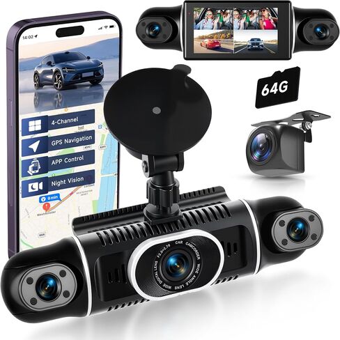 4 قناة DASH CAM الأمامية والخلفية داخل كاميرا اندفاعة 360 درجة للسيارات 4 قناة DASH CAM الأمامية والخلفية من الداخل ، 【2560*1440P】 IPS 4K/2K MINI DASHCAM ، WIFI GPS LIGHT VISION in Kuwait