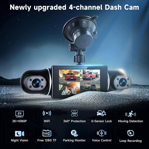 4 قناة DASH CAM الأمامية والخلفية داخل كاميرا اندفاعة 360 درجة للسيارات 4 قناة DASH CAM الأمامية والخلفية من الداخل ، 【2560*1440P】 IPS 4K/2K MINI DASHCAM ، WIFI GPS LIGHT VISION in Kuwait