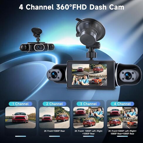 4 قناة DASH CAM الأمامية والخلفية داخل كاميرا اندفاعة 360 درجة للسيارات 4 قناة DASH CAM الأمامية والخلفية من الداخل ، 【2560*1440P】 IPS 4K/2K MINI DASHCAM ، WIFI GPS LIGHT VISION in Kuwait