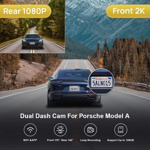 FITCAMX 4K DASH DASH CAM تكييف لـ Porsche 911 992 Cayenne 9ya 9y0 9y3 Panamera 971 Taycan (Model A) ، OEM Look ، Front 2160p+Bear 1080 HD Video ، WiFi & App ، Loop Record ، STANSOR ، 128GB Card in Saudi Arabia
