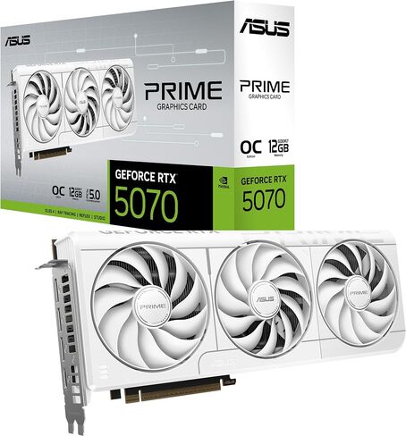 ASUS PRIME NVIDIA GeForce RTX 5070 OC Edition, 12GB GDDR7, 192 Bit, PCIe 5.0, 2.5 Slot Design, 3 Axial-Tech Fans, 1 HDMI 2.1, 3 DisplayPort 2.1, White, PRIME-RTX5070-O12G-WHITE in Saudi Arabia