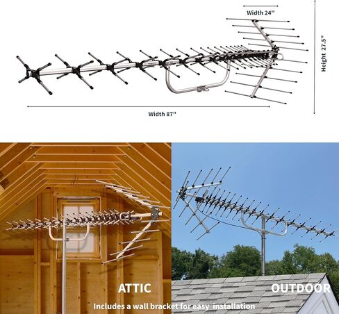 الهوائيات المباشرة Goliath Unidirectional طويلة المدى UHF Attic Attic Outdoor HDTV Hodtv ، 70+ Mile Range ، UHD 4K 8K ، NextGen TV-W/Mounting Hardware in Kuwait