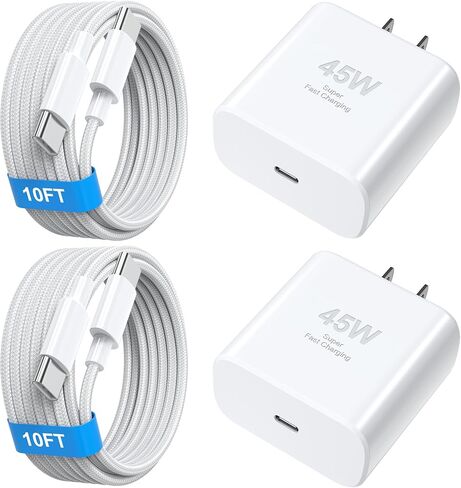 أنا هاتف 16 Pro Max Charger Charging Fast ، 45W USB C Block 2Pack مع استبدال كابل سلك طويل 10 قدمًا لـ iPhone 16/16 Pro/16 Pro Max/16 Plus 15/15 Pro Max/Pro in Kuwait