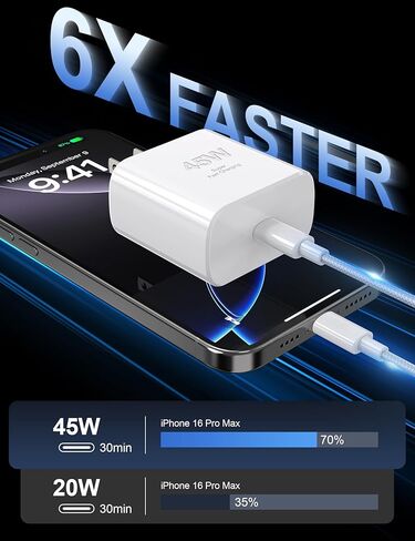 أنا هاتف 16 Pro Max Charger Charging Fast ، 45W USB C Block 2Pack مع استبدال كابل سلك طويل 10 قدمًا لـ iPhone 16/16 Pro/16 Pro Max/16 Plus 15/15 Pro Max/Pro in Kuwait