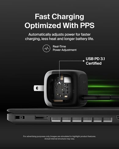 Belkin USB C Charger Block 65W ، كتلة شحن سريعة للغاية ، Type C Wall Charger - Apple iPhone 17 ، Air ، Pro ، Galaxy S25 ، Google Pixel 10 ، MacBook ، Airpods ، Chromebook ، Nintendo Switch 2 & More - Black in Saudi Arabia
