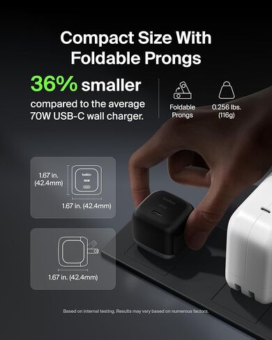 Belkin USB C Charger Block 65W ، كتلة شحن سريعة للغاية ، Type C Wall Charger - Apple iPhone 17 ، Air ، Pro ، Galaxy S25 ، Google Pixel 10 ، MacBook ، Airpods ، Chromebook ، Nintendo Switch 2 & More - Black in Saudi Arabia