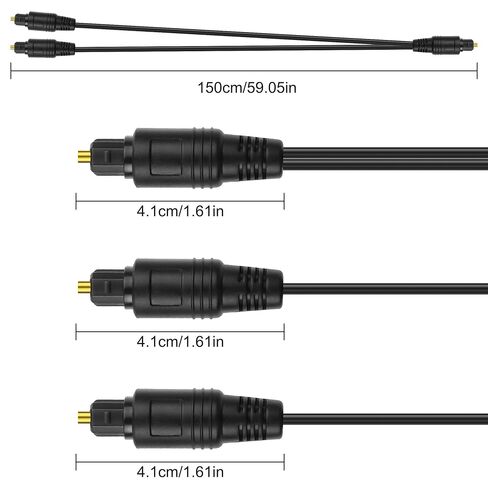 XMSJSIY 1 إلى 2 TOSLINK DIGITAL OPTICAL SPLITTER 1 MALE في 2 من الذكور كابل الصوت البصري الألياف مع أغطية الغبار للمسرح المنزلي ، Xbox ، PS5/PS4 ، TV ， المتلقي -1.5m/4.9ft in Saudi Arabia