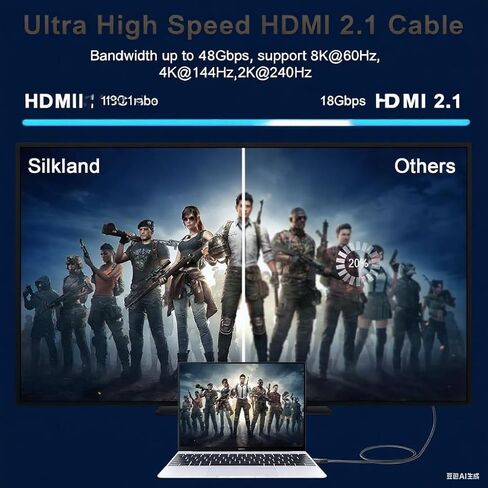 Kirei v Wire Ultra High Speed ​​HDMI Cable 2M (6.6 قدم) 48 جيجابت في الثانية - يدعم 8K@60Hz ، 4K@120Hz ، HDR10 ، HDCP 2.2/2.3 ، DTS: X - متوافق مع PS3/4/4 ، ROKU TV ، Blu -ray & Hdtv in Saudi Arabia