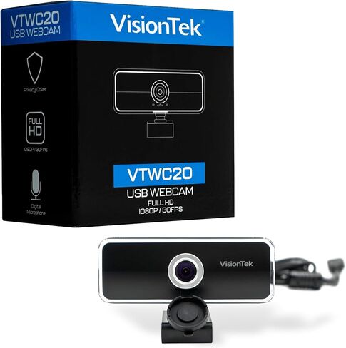 VisionTek VTWC30 Premium Full HD (1080P 30FPS) Webcam, for Windows, Mac, Linux, & Chromebook, Computer Video Camera, Digital Dual Microphones, Manual Focus Lens, Privacy Cover, 83-Degree Viewing Angle in Saudi Arabia