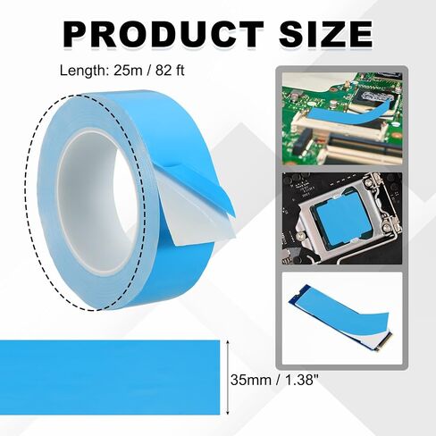 PATIKIL Thermal Adhesive Tape, 25m x 35mm x 0.2mm Double Side Adhesive Thermal Conductive Tape for Heatsink LED GPU Modules Computer CPU IC Chip, Blue in Saudi Arabia