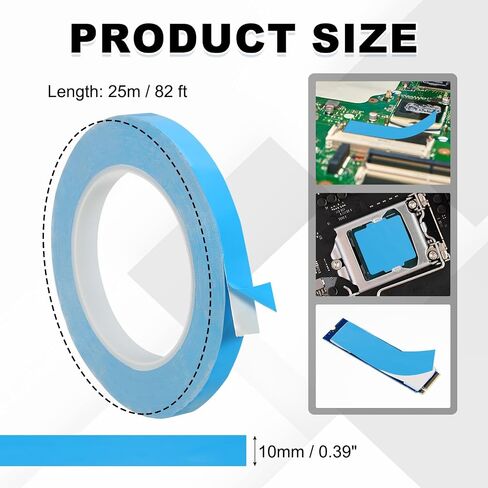 PATIKIL Thermal Adhesive Tape, 25m x 10mm x 0.2mm Double Side Adhesive Thermal Conductive Tape for Heatsink LED GPU Modules Computer CPU IC Chip, Blue in Saudi Arabia