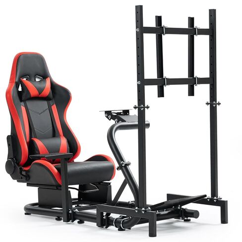 Minneer Handy Racing Simulator Cockpit مع مقعد أحمر وحامل تلفزيوني مناسب لـ Logitech/Thrustmaster/Fanatec G29/G920/T248. in Kuwait