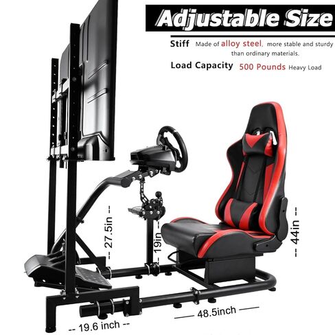 Minneer Handy Racing Simulator Cockpit مع مقعد أحمر وحامل تلفزيوني مناسب لـ Logitech/Thrustmaster/Fanatec G29/G920/T248. in Kuwait