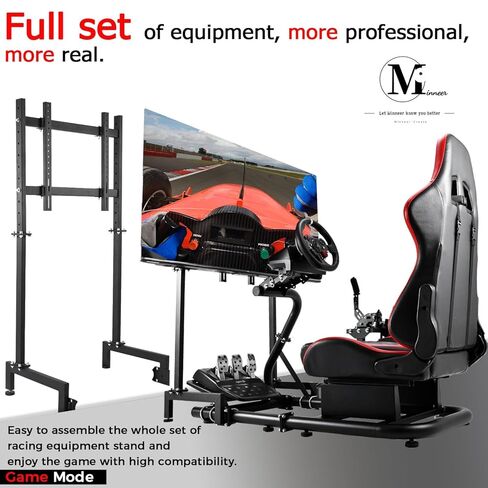 Minneer Handy Racing Simulator Cockpit مع مقعد أحمر وحامل تلفزيوني مناسب لـ Logitech/Thrustmaster/Fanatec G29/G920/T248. in Kuwait