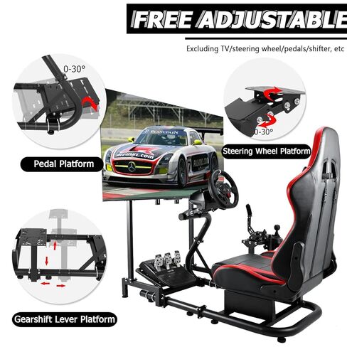 Minneer Handy Racing Simulator Cockpit مع مقعد أحمر وحامل تلفزيوني مناسب لـ Logitech/Thrustmaster/Fanatec G29/G920/T248. in Kuwait