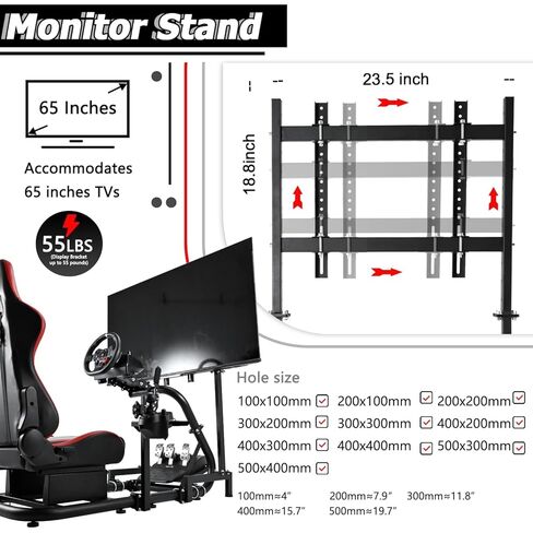 Minneer Handy Racing Simulator Cockpit مع مقعد أحمر وحامل تلفزيوني مناسب لـ Logitech/Thrustmaster/Fanatec G29/G920/T248. in Kuwait