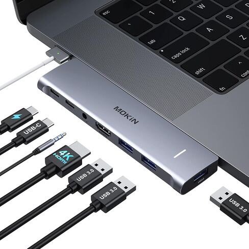 محول MacBook Pro ، محول USB C لـ MacBook Pro/Air M1M2M3 2022 2021 2020 13 "15" 16 "، Mac Dongle مع 4K HDMI ، 3 USB 3.0 ، USB C 3.0 و 100W Thunderbolt 3 ، Audio ، Support Magsafe 3 Charging in Saudi Arabia