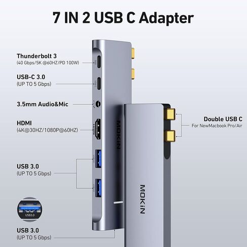محول MacBook Pro ، محول USB C لـ MacBook Pro/Air M1M2M3 2022 2021 2020 13 "15" 16 "، Mac Dongle مع 4K HDMI ، 3 USB 3.0 ، USB C 3.0 و 100W Thunderbolt 3 ، Audio ، Support Magsafe 3 Charging in Saudi Arabia