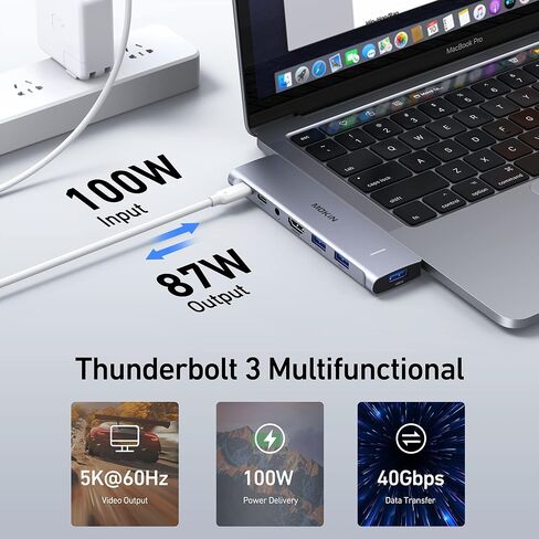 محول MacBook Pro ، محول USB C لـ MacBook Pro/Air M1M2M3 2022 2021 2020 13 "15" 16 "، Mac Dongle مع 4K HDMI ، 3 USB 3.0 ، USB C 3.0 و 100W Thunderbolt 3 ، Audio ، Support Magsafe 3 Charging in Saudi Arabia