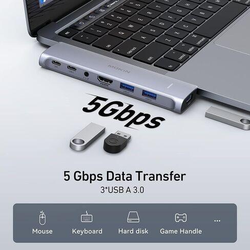 محول MacBook Pro ، محول USB C لـ MacBook Pro/Air M1M2M3 2022 2021 2020 13 "15" 16 "، Mac Dongle مع 4K HDMI ، 3 USB 3.0 ، USB C 3.0 و 100W Thunderbolt 3 ، Audio ، Support Magsafe 3 Charging in Saudi Arabia