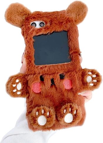 علبة رقيقة لـ Moto Razr+/Plus 2025 Cute Bear Cartoon Case for Girls Winter Winter Warm Tpu Pumper Plush Fuzzy Fur Back Protection Wover (Brown) in Kuwait