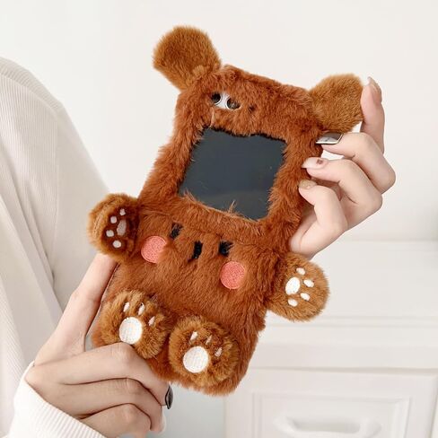 علبة رقيقة لـ Moto Razr+/Plus 2025 Cute Bear Cartoon Case for Girls Winter Winter Warm Tpu Pumper Plush Fuzzy Fur Back Protection Wover (Brown) in Kuwait