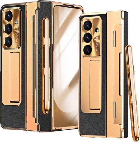 for Samsung Galaxy Z Fold 7 Case with S Pen Holder & Stylus, One-Piece Z Fold7 Phone Case with Kickstand Hinge Cover HD Screen Protector Shockproof Plating PC Bumper Cover for Z Fold 7 Black in Saudi Arabia