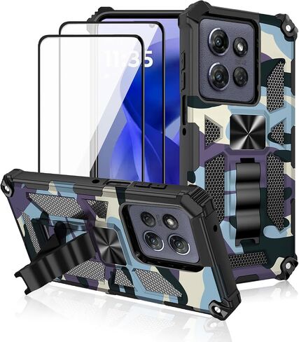 for Motorola Moto G 2025 Case [Not for 2024], with 2 Pack Tempered Glass Screen Protector, Military Grade, Kickstand with Magnetic Car Mount, Protective Phone Case for Moto G 2025 Deep Blue in Saudi Arabia