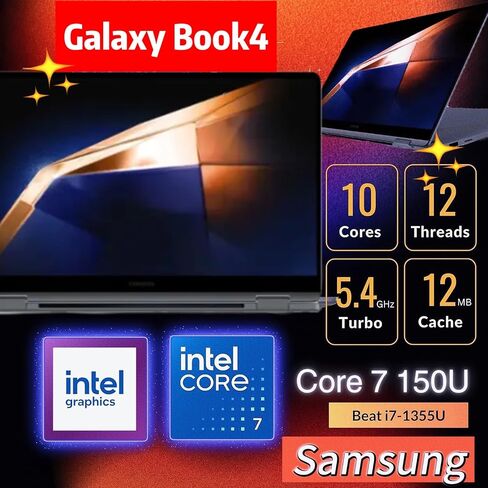 Samsung Galaxy Book4 360 2 in 1 AI Copilot PC Captop ، 15.6 "FHD AMOLED TOUCHNEREN ، 10-CORE INTEL CORE 7 150U (> I7-1355U ، 5.4 GHz) ، Lacklit ، Fundprint ، W/128GB PSD & Stylus ، Win11 (16GB | 2TB SSD) in Saudi Arabia