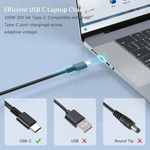 100W USB C Charger Fast Universal Captop Charger ، متوافق مع Lenovo ، MAC Book Pro/Air 16 ، 15 ، 14 ، 13 Inch ، Lenovo ThinkPad ، HP ، Dell ، Asus ، Acer ، Google Series Type C Cord Cord in Kuwait