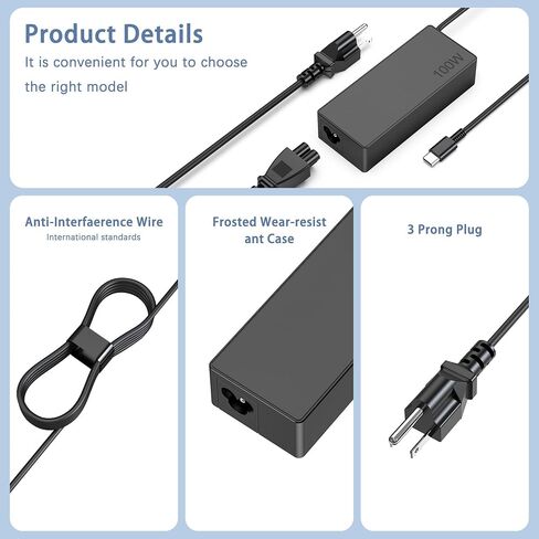 100W USB C Charger Fast Universal Captop Charger ، متوافق مع Lenovo ، MAC Book Pro/Air 16 ، 15 ، 14 ، 13 Inch ، Lenovo ThinkPad ، HP ، Dell ، Asus ، Acer ، Google Series Type C Cord Cord in Kuwait