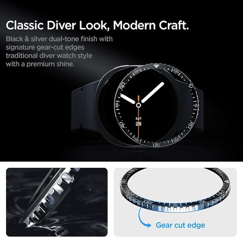 Spigen Bezel Tune (Diver) Designed for Samsung Galaxy Watch 8 44mm Bezel Ring Protector Adhesive Cover (2025) - Black in Saudi Arabia
